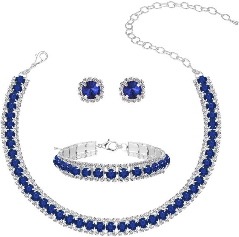 Paxuan Women Rhinestone Crystal Jewelry Set Tennis Design Rhinestone Choker Necklace Link Bracelet Earrings Set Wedding Bridal Bridesmaids Party - Image 1