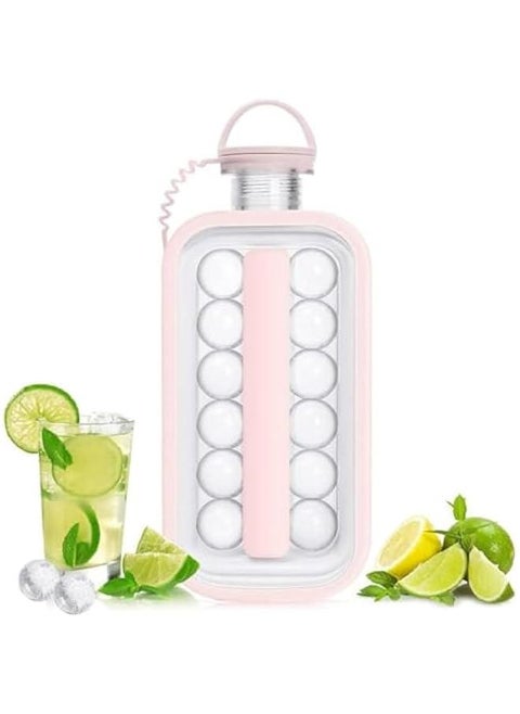 Ice Cube Tray, Portable Ice Cube Mold Flask, Sphere Ice Ball Maker With Lid Makes 17 Round Ice Cubes Mold, Reusable Silicone Ice Cube Mold For Freezer Coffee, Tea, Cola, Juice，No BPA (Pink)