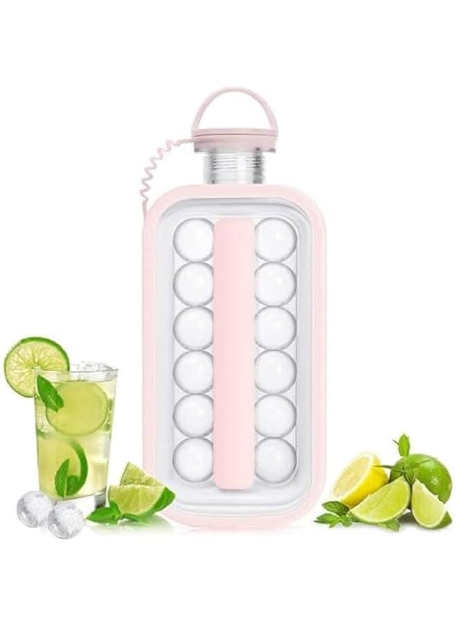 HOOKOR Ice Cube Tray, Portable Ice Cube Mold Flask, Sphere Ice Ball Maker With Lid Makes 17 Round Ice Cubes Mold, Reusable Silicone Ice Cube Mold For Freezer Coffee, Tea, Cola, Juice，No BPA (Pink)  - Image 1