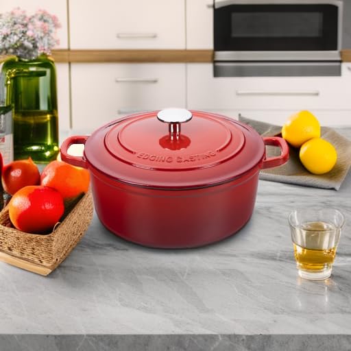 EDGING CASTING Enameled Cast Iron Dutch Oven Pot with Lid, 7 Quart, Round Dutch Ovens, Bread Oven Dual Handles, for Bread Baking, Oven Safe up to 500°F, Red - Image 5