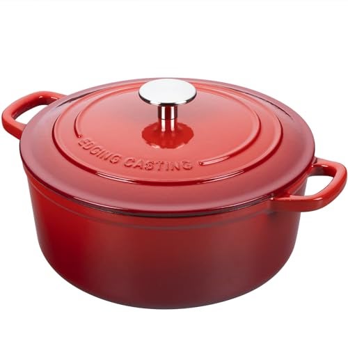 EDGING CASTING Enameled Cast Iron Dutch Oven Pot with Lid, 7 Quart, Round Dutch Ovens, Bread Oven Dual Handles, for Bread Baking, Oven Safe up to 500°F, Red - Image 2