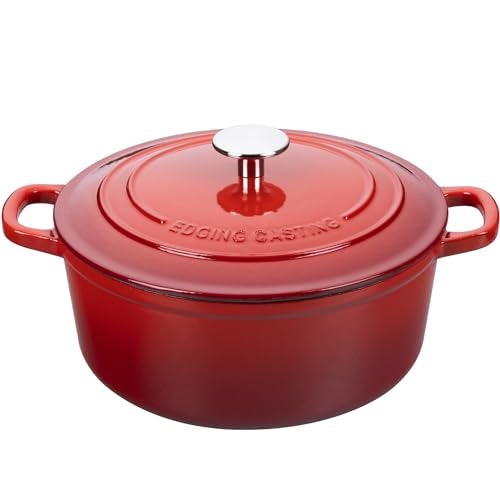 EDGING CASTING Enameled Cast Iron Dutch Oven Pot with Lid, 7 Quart, Round Dutch Ovens, Bread Oven Dual Handles, for Bread Baking, Oven Safe up to 500°F, Red - Image 1