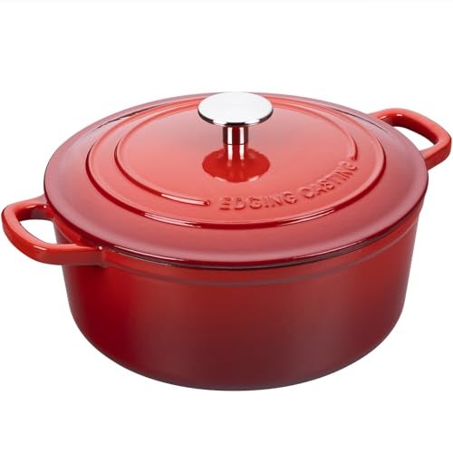 EDGING CASTING Enameled Cast Iron Dutch Oven Pot with Lid, 7 Quart, Round Dutch Ovens, Bread Oven Dual Handles, for Bread Baking, Oven Safe up to 500°F, Red - Image 4