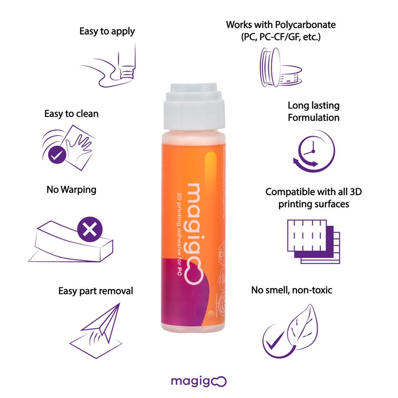 Magigoo - MPC2018 3D Printer Adhesive Glue for Polycarbonate Filament - Long-Lasting and Reduces Warping on Flex Plate, Glass, PEI, Buildtak, Kapton - 3D Printing Accessories, Tools or Supplies (50ml) - Image 2