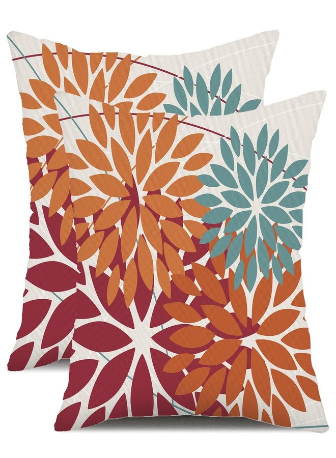 DFXSZ Outdoor Throw Pillow Covers 18x18 Inch Set of 2 Waterproof Spring Summer Geometric Elegant Burnt Orange Dahlia Outdoor Pillow Covers for Patio Funiture Garden Couch - Image 1