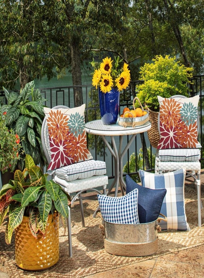DFXSZ Outdoor Throw Pillow Covers 18x18 Inch Set of 2 Waterproof Spring Summer Geometric Elegant Burnt Orange Dahlia Outdoor Pillow Covers for Patio Funiture Garden Couch - Image 5