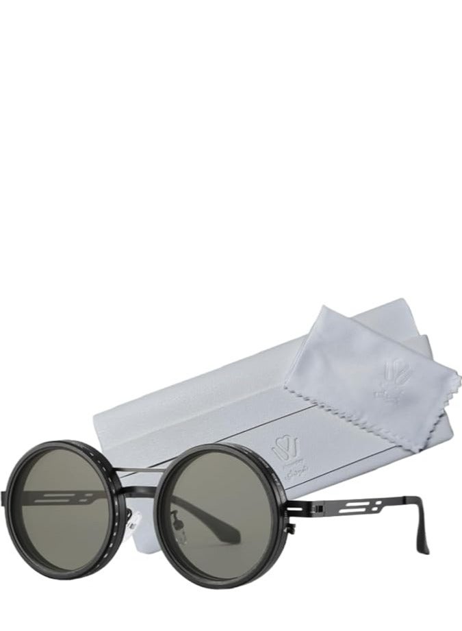 SHOWDAY Adjustable Tint Sunglasses Round Polarized Sunglasses 1-9 Gears Lightweight Glasses - Image 1