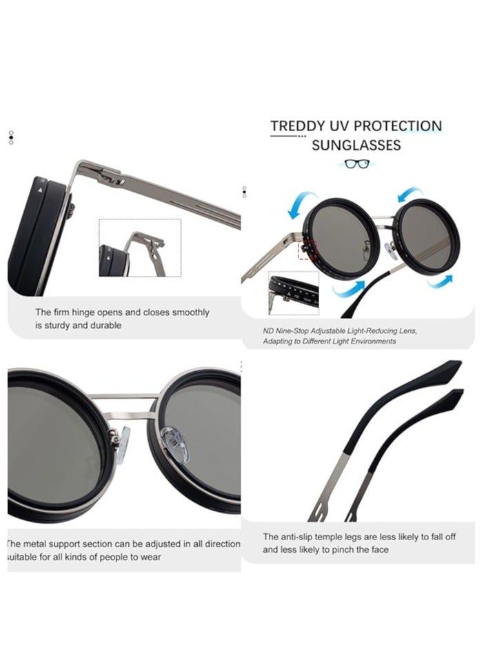 SHOWDAY Adjustable Tint Sunglasses Round Polarized Sunglasses 1-9 Gears Lightweight Glasses - Image 3