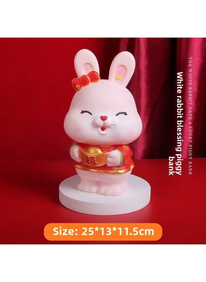 Piggy Bank Note Coin Dual-purpose Bunny Can't Get In 2023 Piggy Bank Boys Day Gift Women-Color:Standing Ingot Rabbit [white] About 1300 Coins-Dimensions:Can Be Saved And Desirable  - Image 1