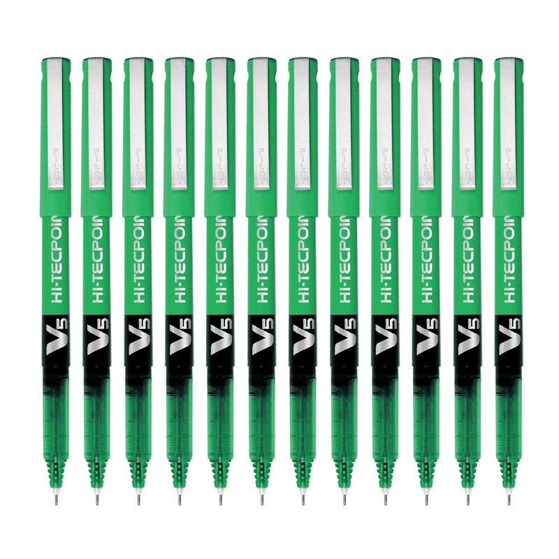 PILOT Hi-Tecpoint V5 Pen, Green- Pack of 12 - Image 2