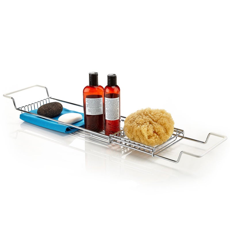 HOME INTUITION Home Intuition Stainless Steel Expandable Shower Bathtub Tray Over The Clawfoot Tub Bath Caddy 