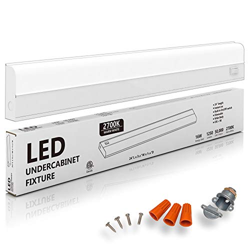 harrrrd Hardwired LED Under Cabinet Task Lighting - 16 Watt, 24", Dimmable, CRI>90, 2700K (Warm White), Wide Body, Long Lasting Metal Base with Frost Lens - Image 1