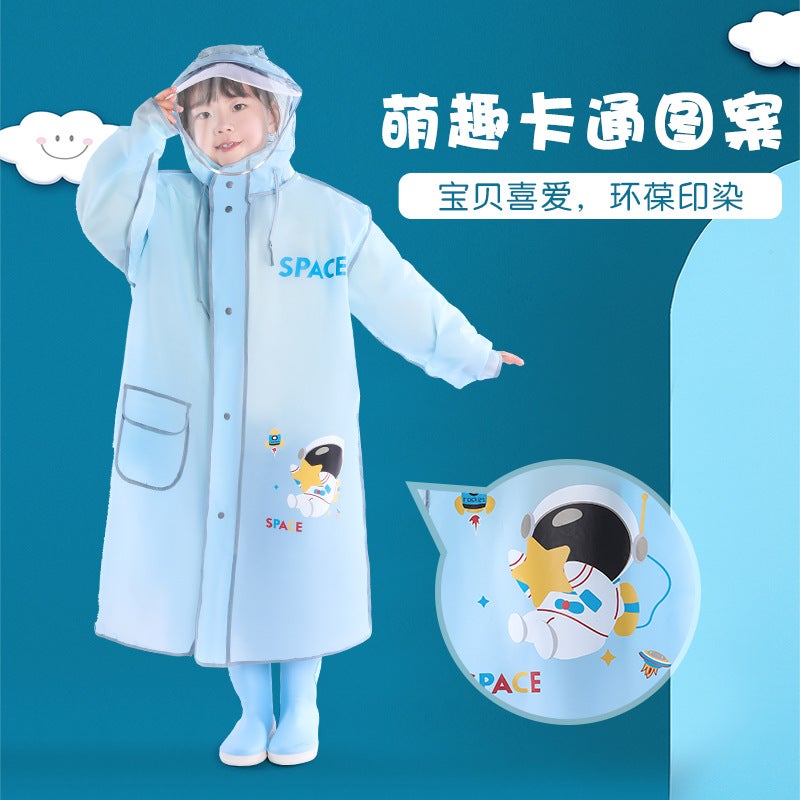 Children'S Raincoat Kindergarten Baby Children Primary School Boys And Girls Raincoat With Schoolbag Double Brim Zipper Poncho - Image 4