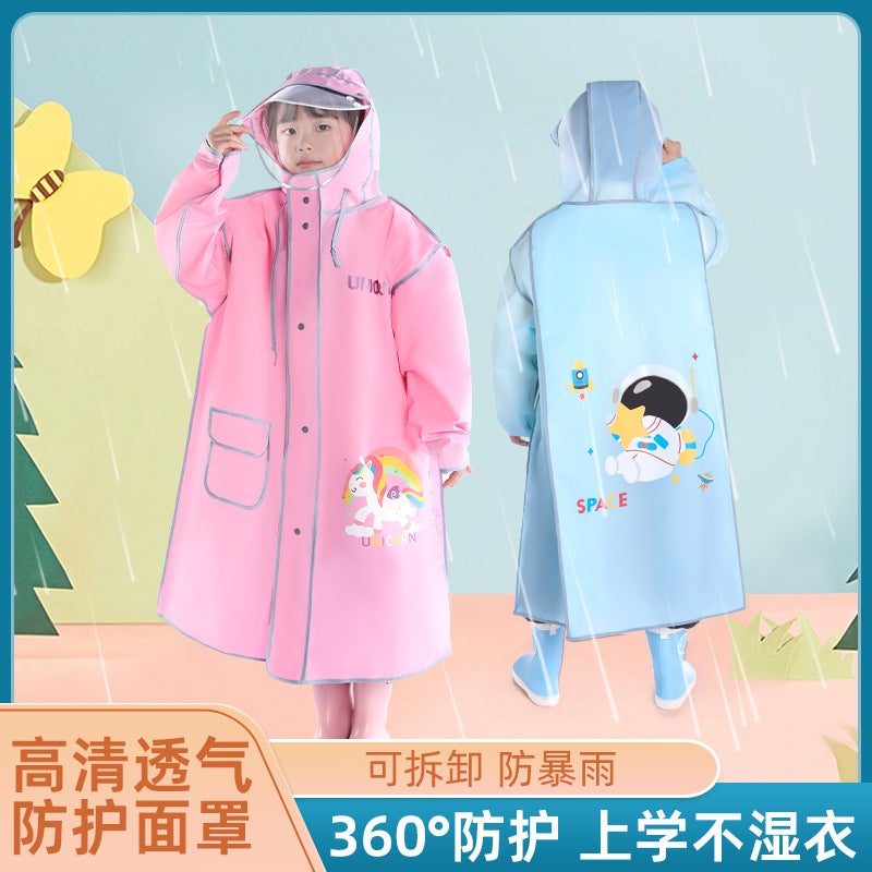 Children'S Raincoat Kindergarten Baby Children Primary School Boys And Girls Raincoat With Schoolbag Double Brim Zipper Poncho - Image 5