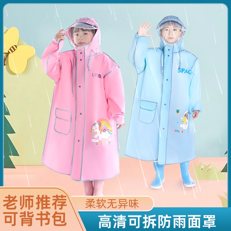 Children'S Raincoat Kindergarten Baby Children Primary School Boys And Girls Raincoat With Schoolbag Double Brim Zipper Poncho - Image 2