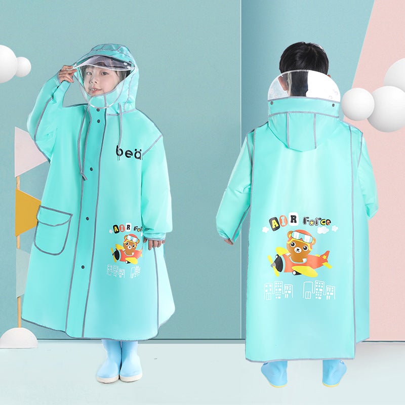 Children'S Raincoat Kindergarten Baby Children Primary School Boys And Girls Raincoat With Schoolbag Double Brim Zipper Poncho - Image 1