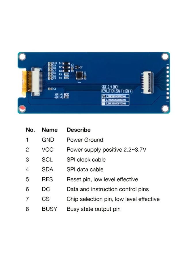 1 قطعة وحدة عرض EPD مقاس 2.9 بوصة بدقة 128x296 واجهة SPI مشغل SSD1680 باللون الأسود - Image 4