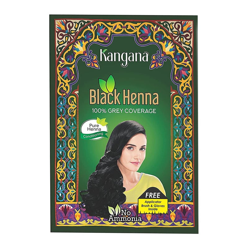 KANGANA حناء كانغنا السوداء لتغطية 100% من الشعر الرمادي - صبغة/لون شعر طبيعي | 6 أكياس - إجمالي 60 جرام (2.11 أونصة) - Image 1