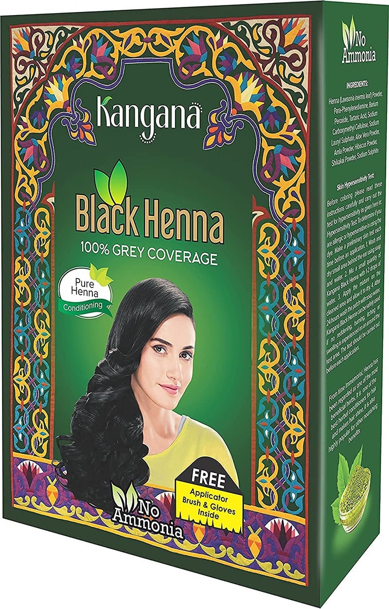 KANGANA حناء كانغنا السوداء لتغطية 100% من الشعر الرمادي - صبغة/لون شعر طبيعي | 6 أكياس - إجمالي 60 جرام (2.11 أونصة) - Image 2