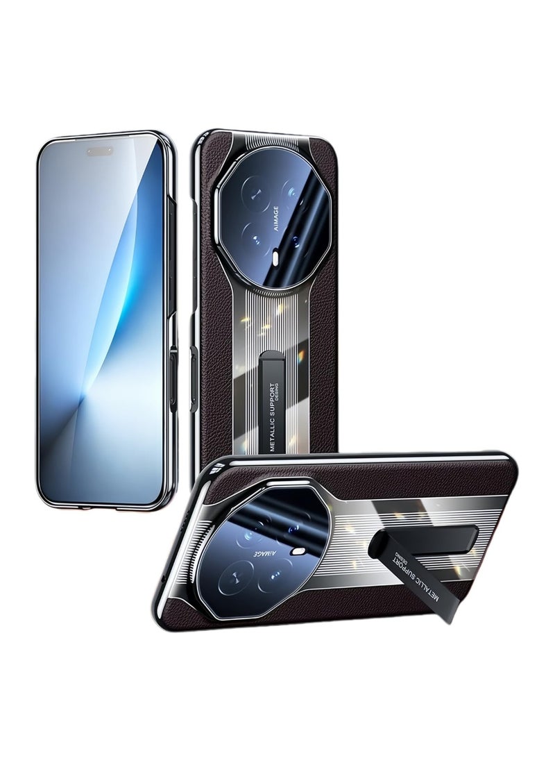 general Case Compatible with Honor Magic 8 Pro 5G Porsche Design Genuine Leather Hard PC Shockproof Back Cover, Luxury Business Galvanize Stand Case with Camera Protection