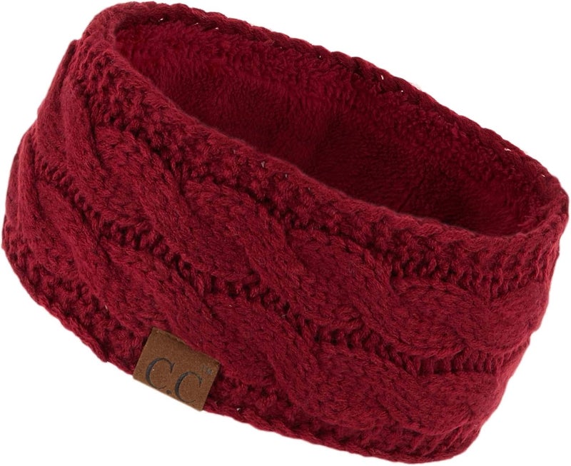 Cc Winter Fuzzy Fleece Lined Thick Knitted Diagonal Stripes Criss-Cross Pattern Headband Headwrap (HW-2060) - Image 1