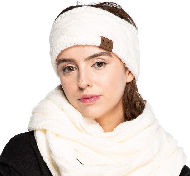Cc Winter Fuzzy Fleece Lined Thick Knitted Diagonal Stripes Criss-Cross Pattern Headband Headwrap (HW-2060) - Image 5