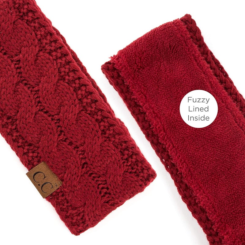 Cc Winter Fuzzy Fleece Lined Thick Knitted Diagonal Stripes Criss-Cross Pattern Headband Headwrap (HW-2060) - Image 3