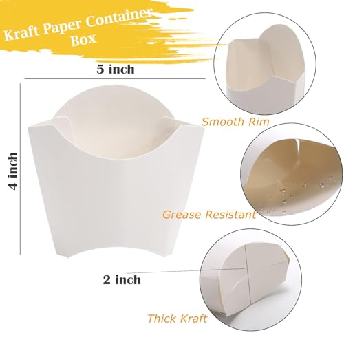 Aakriti French Fry Holder, to Go French Fry Container Box, Onion Rings, Popcorn, Take Out, Party, Oil/Water Resistant White Kraft Paper (50) - Image 5
