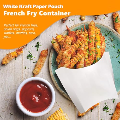 Aakriti French Fry Holder, to Go French Fry Container Box, Onion Rings, Popcorn, Take Out, Party, Oil/Water Resistant White Kraft Paper (50) - Image 2