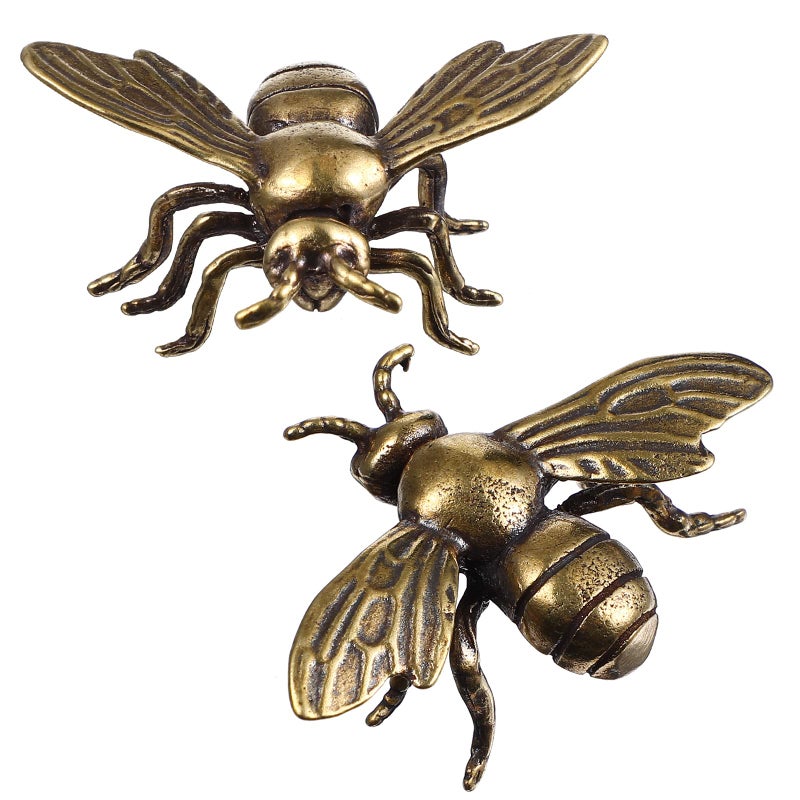 Veemoon 2pcs Gold Bee Figurines Brass Animal Insects Figurines Statue Feng Shui Sculpture Toys Gold Desk Home Indoor Decorative Collectible or Elders