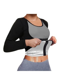 Sauna Suit for Women Sweat Body Shaper Jacket Hot Waist Trainer Long Sleeve Zipper Shirt Workout Top - L
