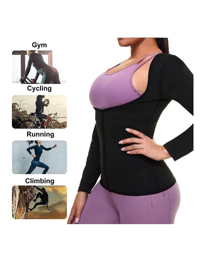Excefore - Sauna Suit for Women Sweat Body Shaper Jacket Hot Waist Trainer Long Sleeve Zipper Shirt Workout Top - L - Image 1