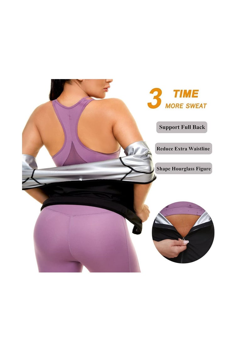 Excefore - Sauna Suit for Women Sweat Body Shaper Jacket Hot Waist Trainer Long Sleeve Zipper Shirt Workout Top - L - Image 1