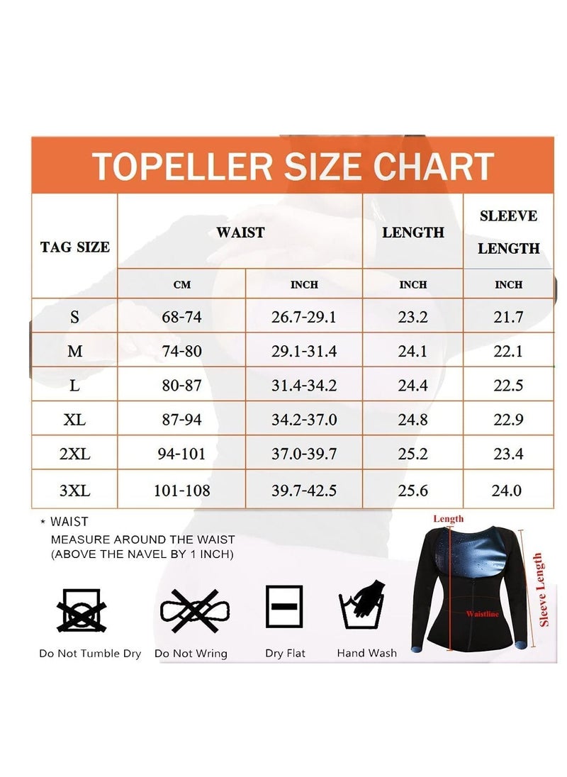 Excefore - Sauna Suit for Women Sweat Body Shaper Jacket Hot Waist Trainer Long Sleeve Zipper Shirt Workout Top - L - Image 1