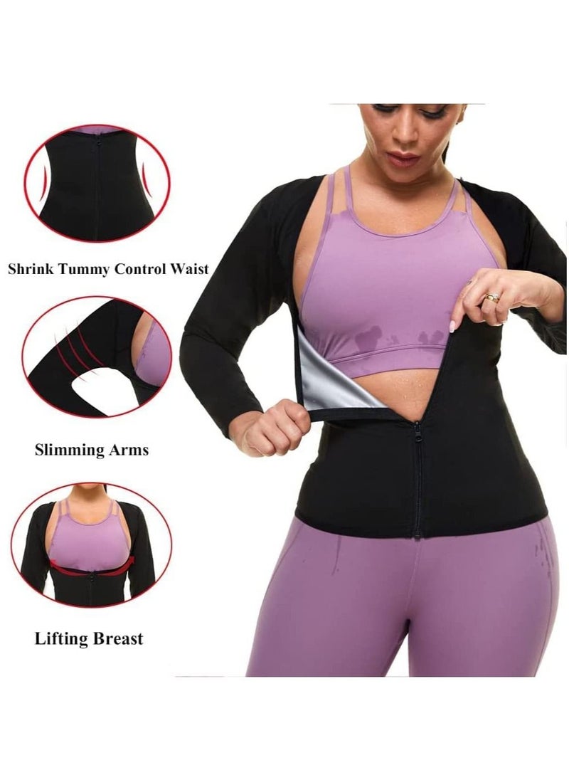 Excefore - Sauna Suit for Women Sweat Body Shaper Jacket Hot Waist Trainer Long Sleeve Zipper Shirt Workout Top - L - Image 1