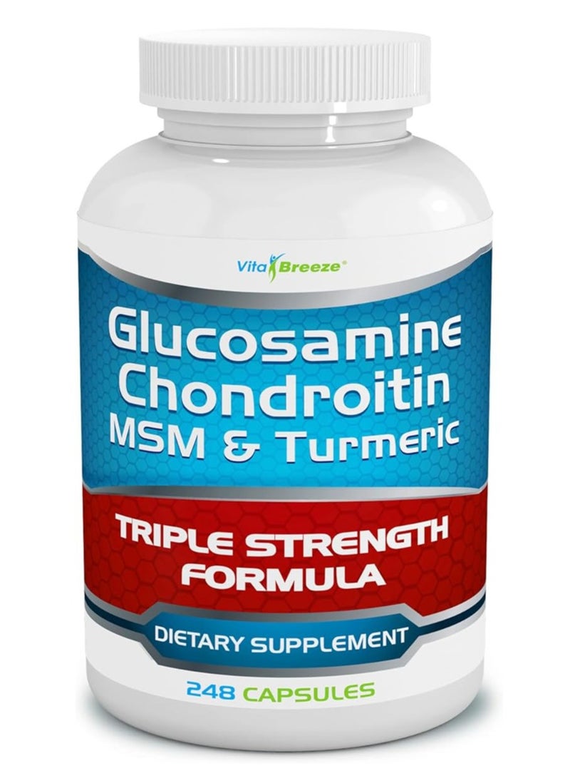 VitaBreeze Glucosamine Chondroitin, MSM Turmeric Dietary Supplement 248 Capsules 62 serving