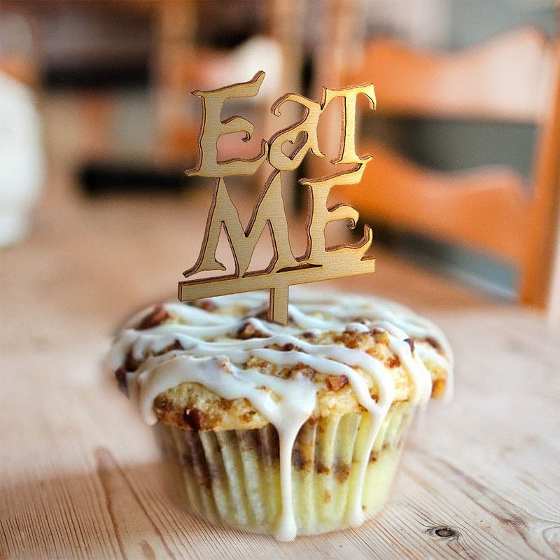 Summer-Ray.com Summer-Ray 50pcs Wooden Eat Me Cupcake Topper Alice in the Wonderland Cupcake Topper - Image 5