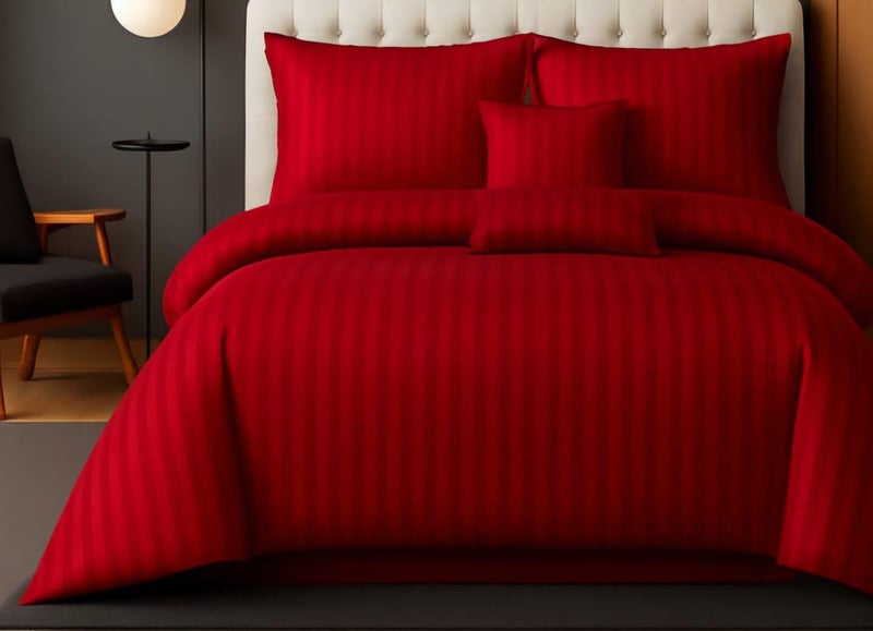 PRISCILLA 220 GSM 400TC Microfiber Satin Stripe Cotton AC Comforter Set King Size Double Bed with 1 Flat bedsheet-90x100 inch and Two Pillow Covers II 4 pc Bedding Set for Home|Hotels| (Red) - Image 4