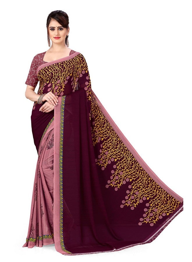 Anand ANAND SAREES Women's Printed Georgette Saree with Matching Blouse Piece | Stylish & Beautiful Fancy Saree for Festivals, Wedding, Parties, Casual Outings (Wine)  - Image 2
