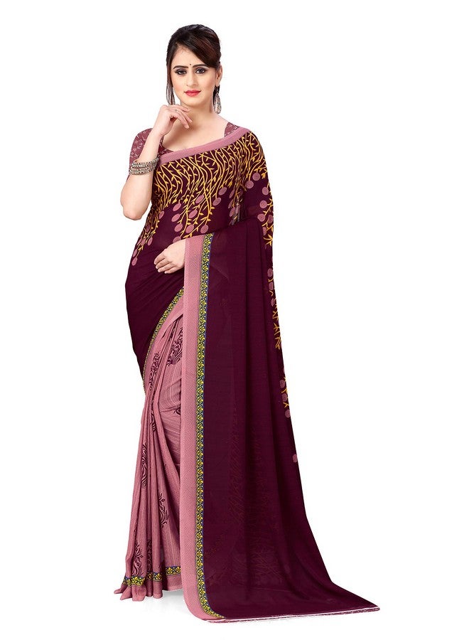 Anand ANAND SAREES Women's Printed Georgette Saree with Matching Blouse Piece | Stylish & Beautiful Fancy Saree for Festivals, Wedding, Parties, Casual Outings (Wine)  - Image 1