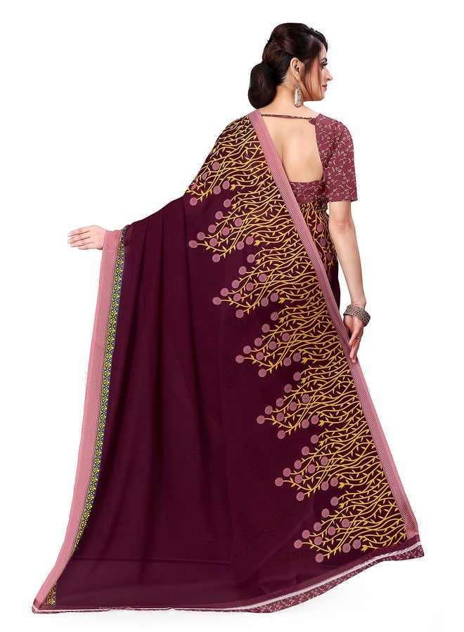 Anand ANAND SAREES Women's Printed Georgette Saree with Matching Blouse Piece | Stylish & Beautiful Fancy Saree for Festivals, Wedding, Parties, Casual Outings (Wine)  - Image 3