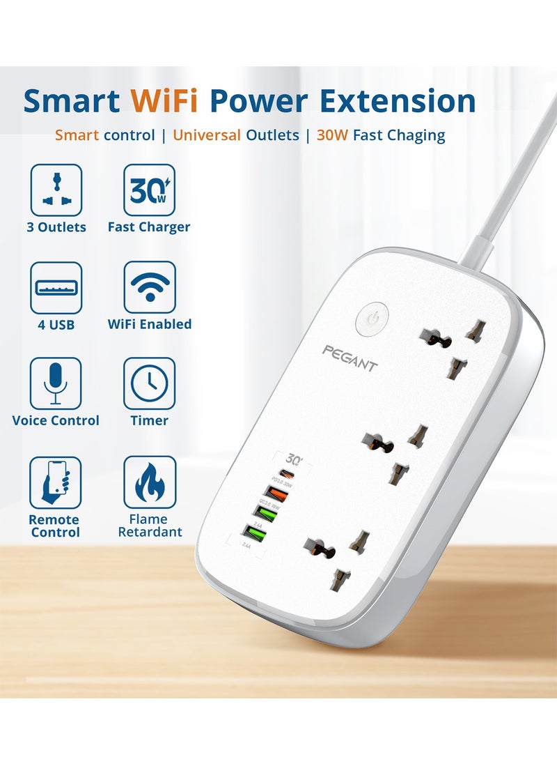 PEGANT - WiFi Smart Power Strip Extension with 4 USB Ports and 3 Universal Outlets Control from Mobile phone and Voice Control - Image 1