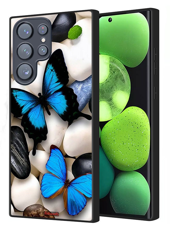 Tolwak Samsung Galaxy S22 Ultra 5G Protective Case Cover Butterflies On Stones - Image 1