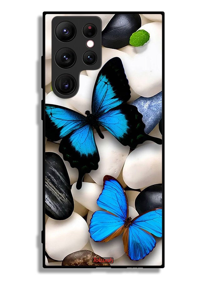 Tolwak Samsung Galaxy S22 Ultra 5G Protective Case Cover Butterflies On Stones - Image 3