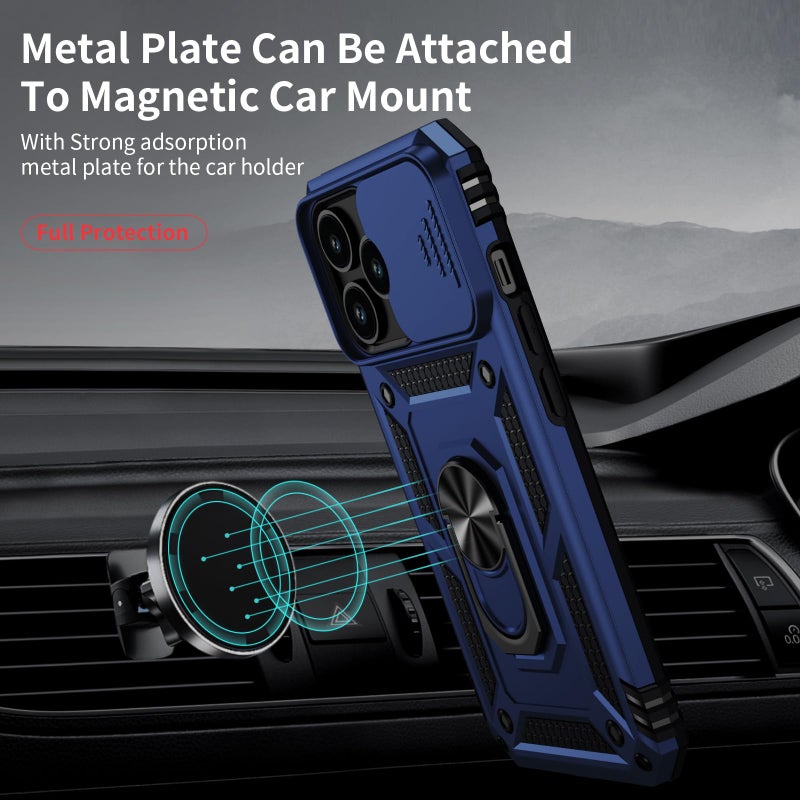 Vinve for iPhone 14 Pro Max Case with Slide Lens Cover HD Screen Protector, Military Grade Drop Protection, Magnetic Rotated Ring Holder Kickstand Protective Phone Case (Navy Blue) - Image 4