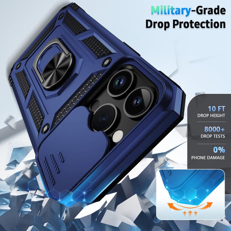 Vinve for iPhone 14 Pro Max Case with Slide Lens Cover HD Screen Protector, Military Grade Drop Protection, Magnetic Rotated Ring Holder Kickstand Protective Phone Case (Navy Blue) - Image 5
