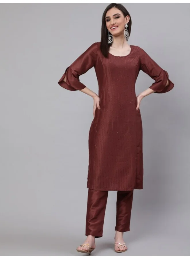 أيه كيه إس Brown Sequin A-Line Kurta With Pant