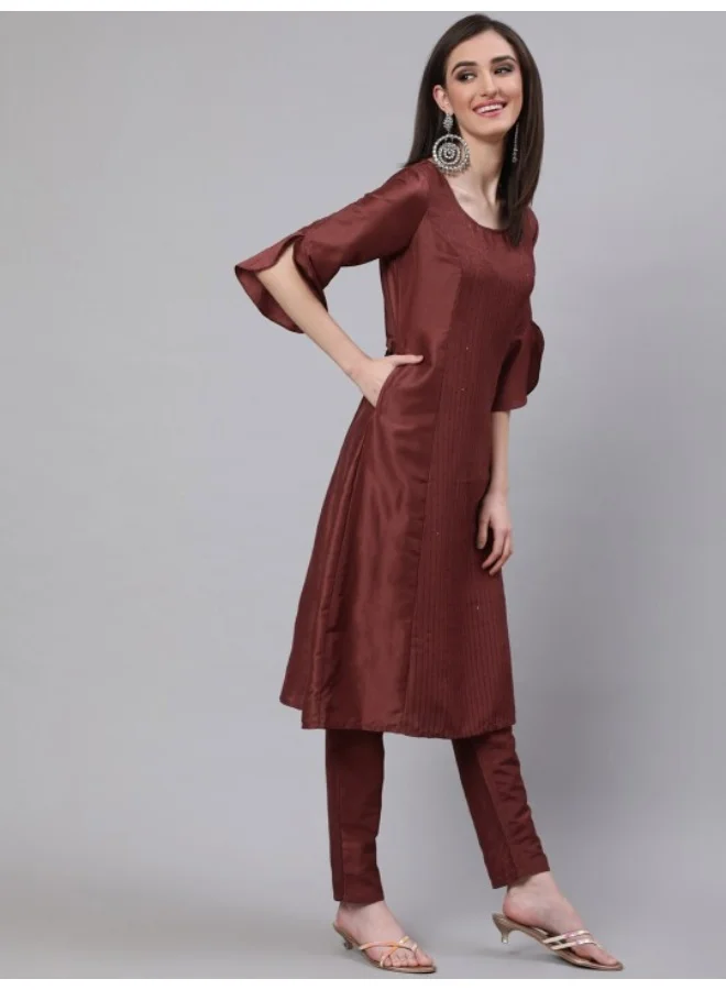 AKS Brown Sequin A-Line Kurta With Pant