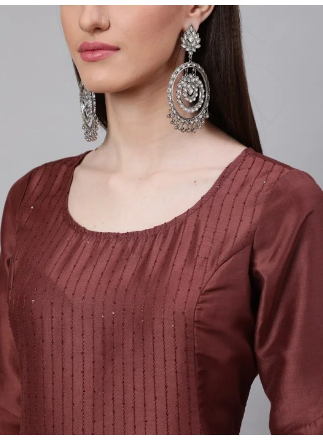 أيه كيه إس Brown Sequin A-Line Kurta With Pant