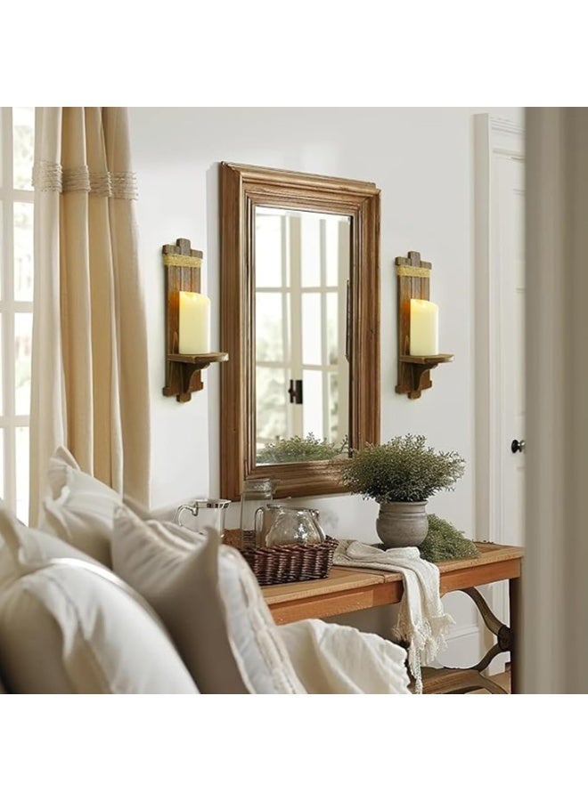 2pcs الريفية الجدار معلقة الشموع Sconces، حاملي الشموع الخشبية البنية، الجدار المثبتة الرف للشموع والزهور اليدوية المعلقة الجدار Sconces لغرفة النوم غرفة المعيشة المطبخ الحمام - Image 4